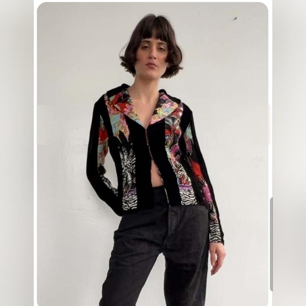 Alberto Makali Crop Velvet and Plise Cardigan Jacket Art to Wear Size M